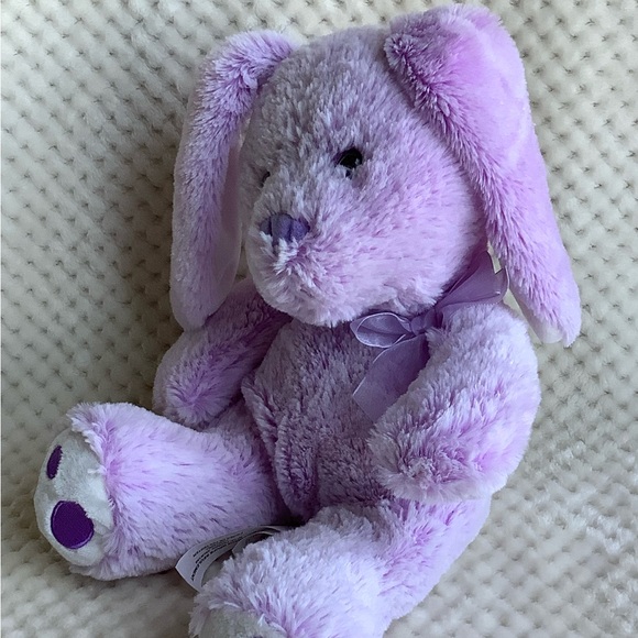 Hug Fun Purple Plush Bunny Rabbit Stuffed Animal Toy Purple Bow Embroidered Feet - Picture 8 of 12